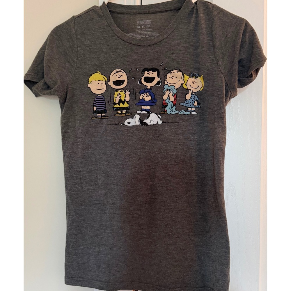 Peanuts Charlie Brown Snoopy‎ Gang Graphic T-Shirt Charcoal Gray XS Womens Tee